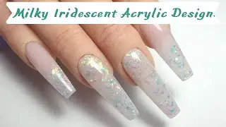 Milky Iridescent Acrylic Nails Using CJP Nail Systems 💅🏻 | Layered Nail Art | Long Nail Designs 🦋