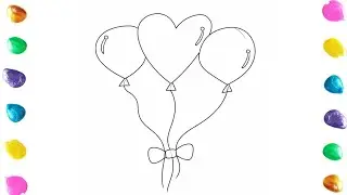 🎈 Easy Balloon Drawing for Kids | Heart Balloon Outline Drawing | Kiddo Colors 🎨