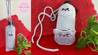 Porta botellas Gato a crochet (versión diestra)