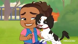 Wihte Dog licks Alma's face everytime and anytime (Alma's way)