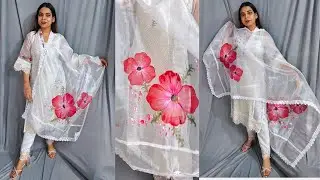 Dupatta painting || Organza Dupatta || Clothe painting 🖌️ || fabric painting on Cloth