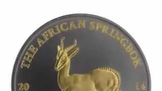 Gabon 20141000 Fr GOLDEN ENIGMA Black Ruthenium Springbok 1oz Gilded Silver Coin