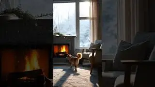 Cozy Winter Cottage Ambience 🐕🔥 Crackling Fireplace, Snowy Wind & Calm Comfort #shorts