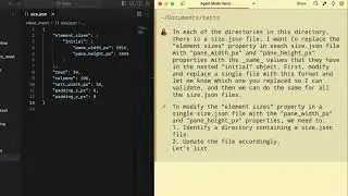 Agent Mode in Warp AI: Replace an element size property across many .json files in a directory