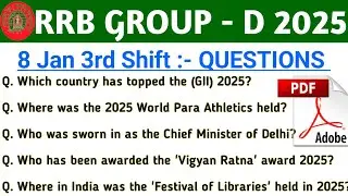 RRB GROUP D 8 JANUARY 3RD SHIFT EXAM ANALYSIS | CUT OFF | GOOD ATTEMPT | DIFFICULTY LEVEL