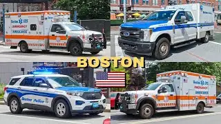 Boston | EMS Ambulances, Police Department Patrol Car & Prisoner Transport Unit Responding