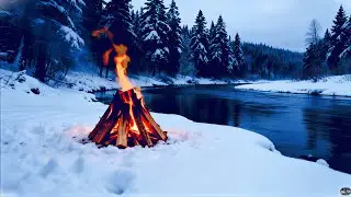 Snowy Lake Campfire ❄️🔥 Soft Water Sounds for Rest & Deep Calm