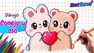 CÓMO DIBUJAR CONEJO y OSO abrazando un CORAZÓN ❤️ | Paso a paso