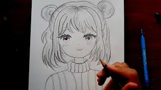 Cartoon character drawing.  Pencil sketch. Drawing tutorial 