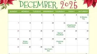 🎄 December 2025 Calendar 🗓️ with Holidays | Festive Planning! 🎉#Educational