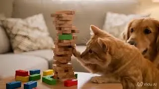 Jenga Showdown: Cat's Gambit, Dog's Dread &ndash; Who Falls First?#CatVsDog #PetDrama