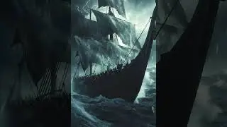 A Viking longship battles against a violent storm, its crew struggling to keep control #vikingquest