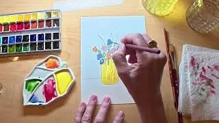 Watercolor Flowers-Pen Drawn