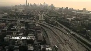 CHICAGO, AERIAL, TRAFFIC - LOOKING NORTH OVER EXPRESSWAY