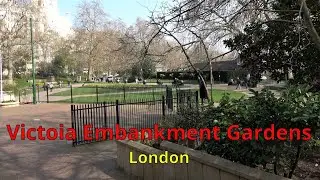 Victoria Embankment Gardens, London. A walk among the statues and memorials on a sunny day.