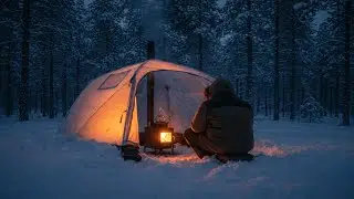 Transparent Hot Tent Camping in Deep Snow   Solo Bushcraft