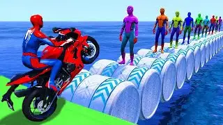 الأبطال الخارقين على القضبان دوامة قمع جسر 🏍️🐱‍SPIDER MAN!on Motorcycle in Spiral Bridge Stunt Rid 2