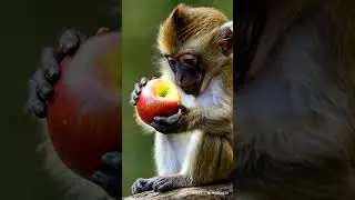 Baby monkey eat apple #monkeyvideo #monkeybehavior #monkeyfamily #animallover #monkeylife