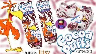 Making custom cocoa puffs socks to match the crocs
