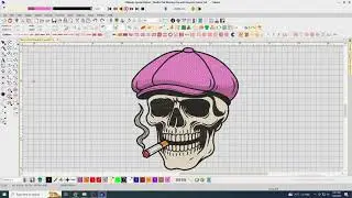 Skull in Pink Newsboy Cap with Cigarette Embroidery | Vintage Edgy Skull Machine Embroidery Design