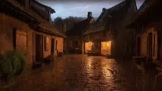 Cozy Cabin Night Beneath Vast Sky Surrounded By Damp Pines And Gentle Misty Ambience