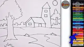 Easy Village Scenery Drawing for Beginners | drawing for kids | drawing | art | how to draw village