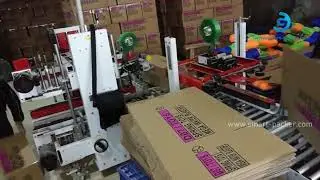 Toy product big carton box case H type tape sealing machine corner edge tape sealer line