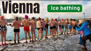 Ice bathing in frozen Danube in Vienna, Austria | Eisbaden in der Donau in Wien | 4K