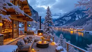 Relaxing Winter Night Jazz at the Cozy Coffee Terrace ❄️ Warm Fireplace Ambience for Deep Relaxation