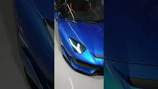 Blue Lamborghini Aventador SVJ Roadster
