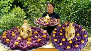 How to make purple sticky rice - steamed chicken, go to the market in the highlands.