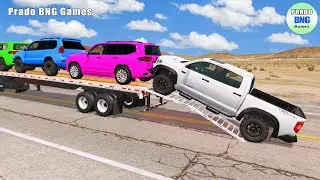 Toyota, Mercedes, трактор и грузовик с платформой против поезда &ndash; BeamNG.drive 435