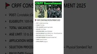 CRPF Constable Recruitment 2025 | CRPF Bharti Rally 2025| 10th Pass CRPF Job