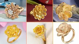 latest light weight flower shape finger rings designs/new pure gold rings collection #goldring