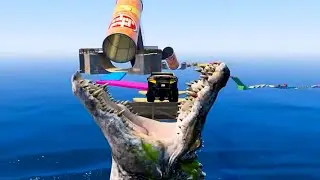 CROCODILE BITE CHALLENGE - Car Racer Obstacle Superheroes & SpiderMan & Superman Flying Car