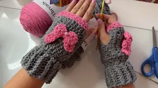 Chunky Crochet Fingerless Bow Gloves | 3 Hour Project 