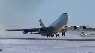 Crosswind! Cathay Pacific Cargo 747-867F [B-LJN] Pushback, Taxi, and Takeoff from Calgary Airport ᴴᴰ