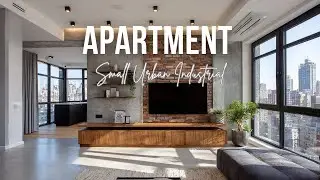 Small Urban Industrial Apartment with concrete gray brick red and metal black