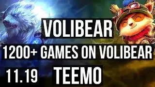 VOLIBEAR vs TEEMO (TOP) | 1200+ games, 5/2/7, 900K mastery | BR Master | v11.19