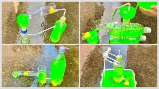 Автоматический сбор водных горок без электричества из использованных бутылок с водой и соломинок