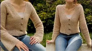 Veste au crochet | Mod&egrave;le crochet Sophia | Fil Soffio Tre Sfere | Patron Gratuit 🧶