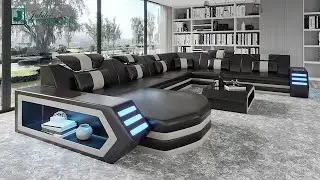 Eileend Leather Sectional Sofa with LED Lights | Futuristic Furniture | Jubilee Furniture