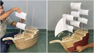 Я построил реалистичный корабль из картона 😲⛵ #КартонноеИскусство #Миниатюра