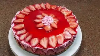 No-bake strawberry mouse cacke recipe كيك موس الفراوله بدون فرن