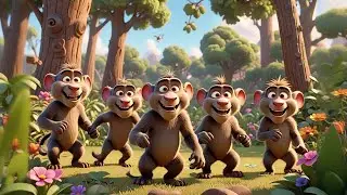 Five Little Baboons Drum on Cans | Jungle Rhythm Song for Kids | Nursery Rhymes and Animal Songs