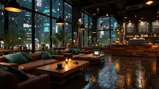 Cozy Rainy Night Coffee Shop Ambience 🌃 Звуки сильного дождя для сна и концентрации