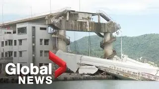 Video captures moment Tawain bridge collapses, injuring at least 10