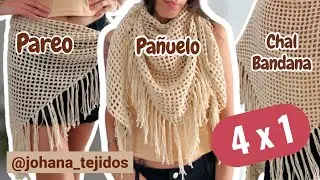Chal / pareo / bandana Amanecer. Tri&aacute;ngulo tejido a crochet punto red. F&aacute;cil. Tutorial paso a paso