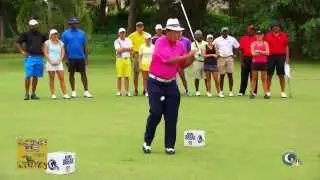 Golfer attemps trick shot and hits himself in the balls!