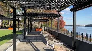 Outdoor seating & scenic viewing area overlooking the Delaware River - Grundy Library - Bristol, Pa